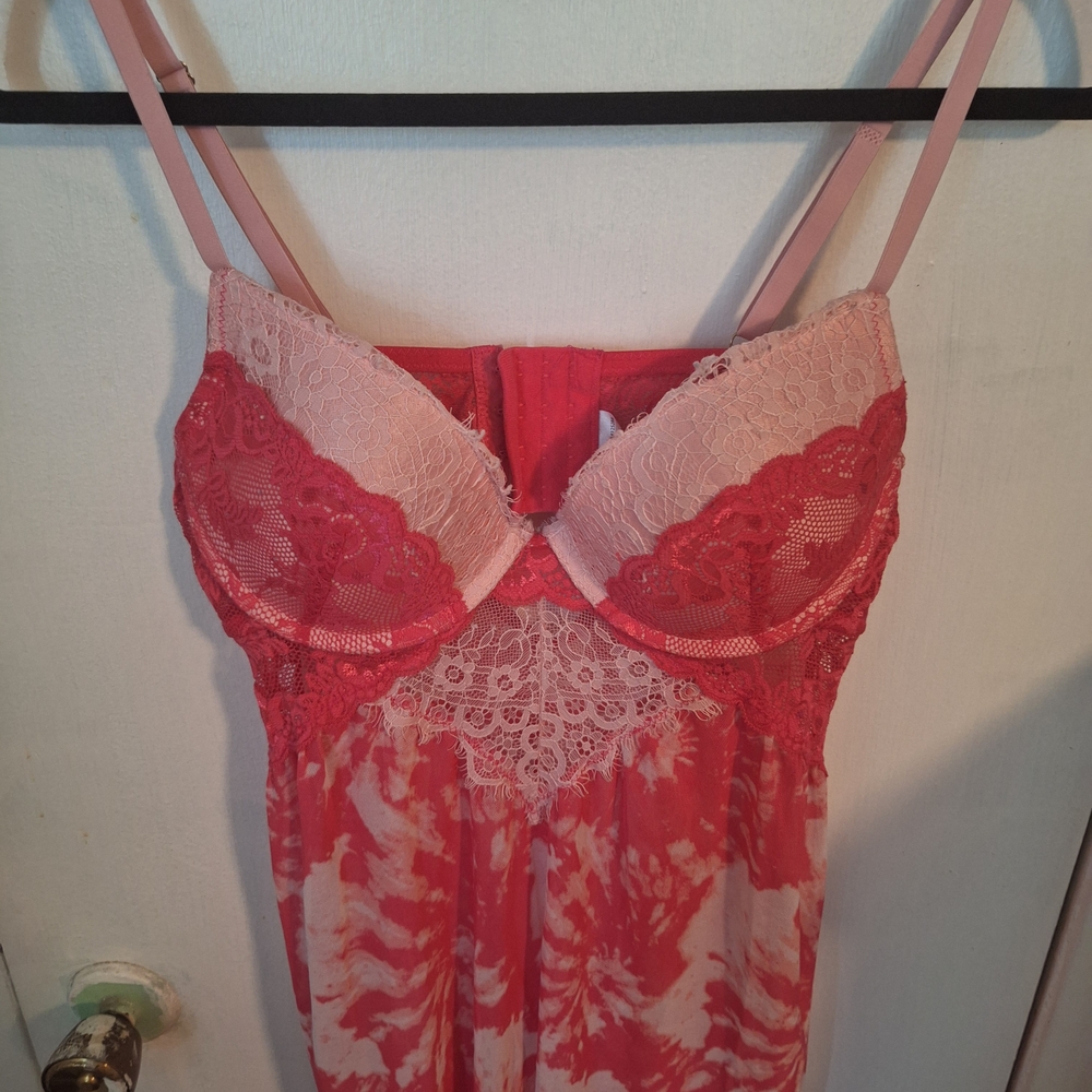 Pink and White Lace Chemise with Adjustable Straps